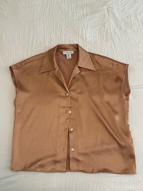 Rachel Zoe Copper-Tone Satin Short-Sleeve Button Blouse
